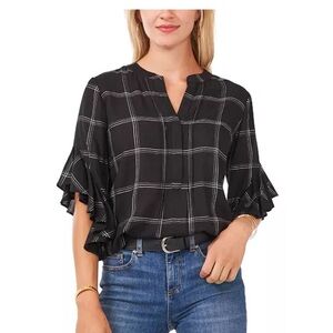 Vince Camuto
Women's Plaid Pintuck Flutter 3/4-Sleeve Henley Blouse